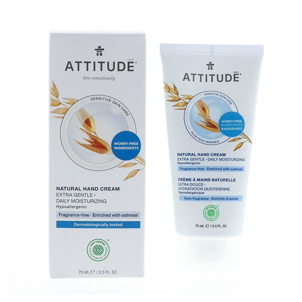 Attitude Super Leaves Daily Moisturizing Hand Cream for Sensitive Skin, Unscented, 2.5 Oz